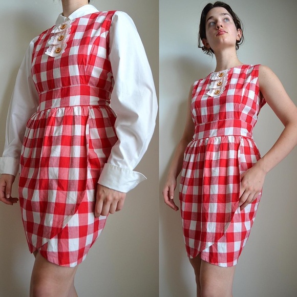 red and white gingham dress dress with ruffle button detailing from knitted dove - Picture 2 of 4